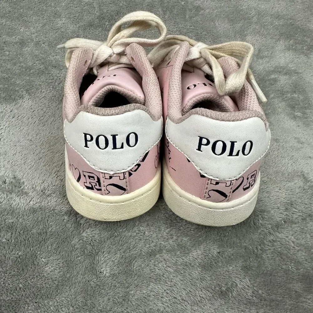 Polo Ralph Lauren Kids Pink Graphic Print Leather Sneakers Low Top - Picture 6 of 10